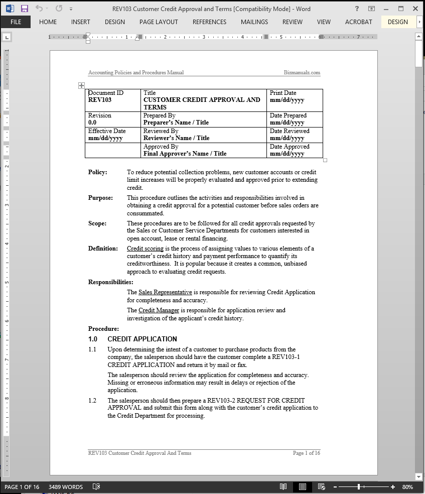 company policy and procedure manual template